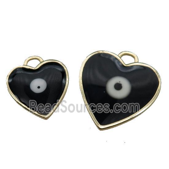 copper Heart pendant with black enamel, evil eye, gold plated