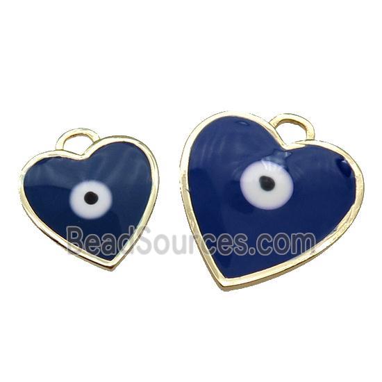 copper Heart pendant with lapisblue enamel, evil eye, gold plated