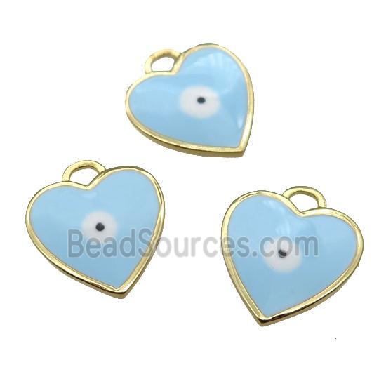 copper Heart pendant with lt.blue enamel, evil eye, gold plated