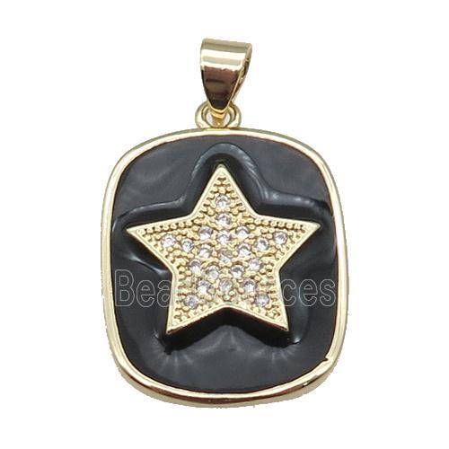 copper Rectangle paved zircon with black enamel, star, gold plated