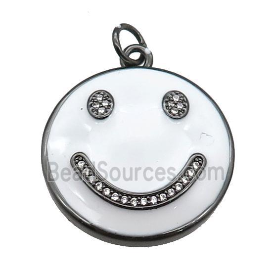 copper Emoji pendant paved zircon with white enamel, happiness face, black plated