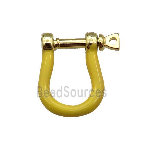 copper U-clasp with yellow enamel, gold plated