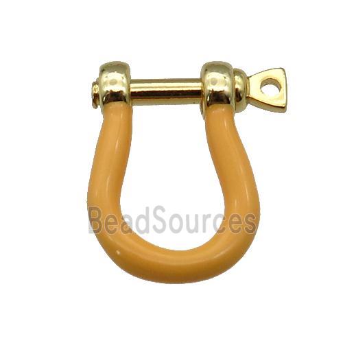 copper U-clasp with brown enamel, gold plated