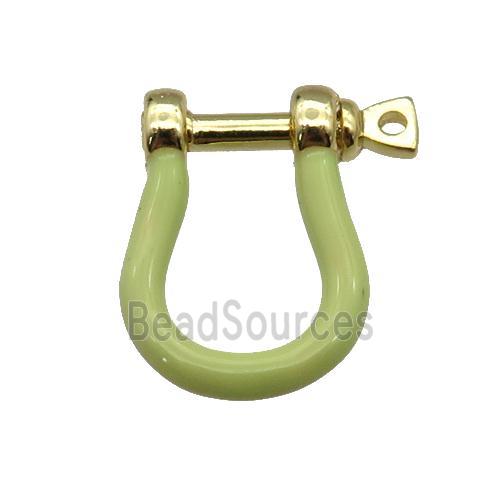 copper U-clasp with green enamel, gold plated