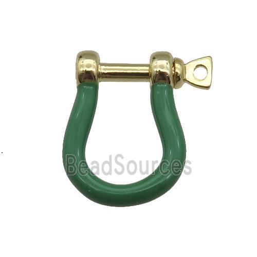 copper U-clasp with green enamel, gold plated