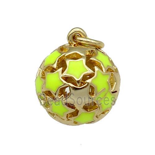 copper Ball pendant with yellow enamel star, hollow, gold plated