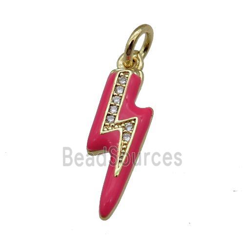 copper Lightning pendant paved zircon with red enamel, gold plated