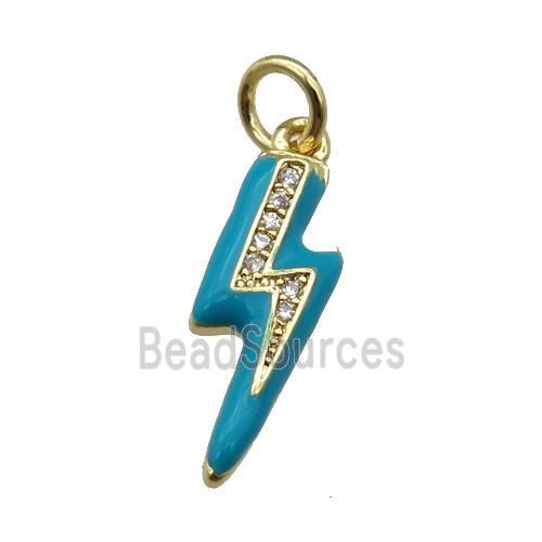 copper Lightning pendant paved zircon with teal enamel, gold plated