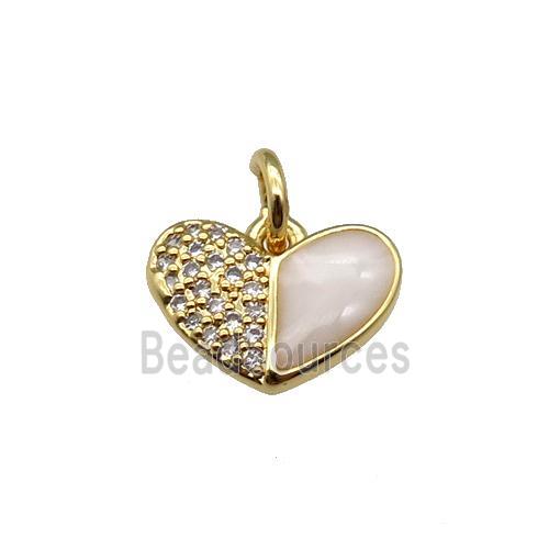 copper Heart pendant paved zircon with white enamel, gold plated