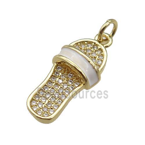 copper Shoes pendant paved zircon with white enamel, gold plated