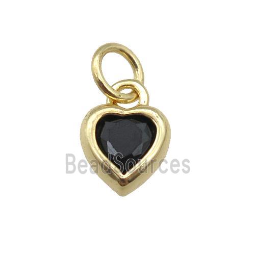 copper Heart pendant paved black zircon, gold plated