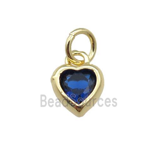 copper Heart pendant paved blue zircon, gold plated