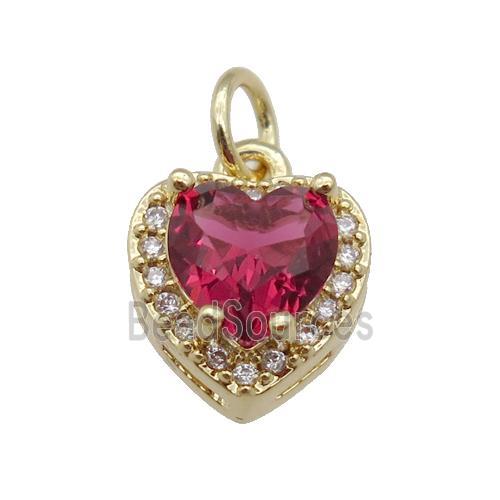 copper Heart pendant paved red zircon, gold plated