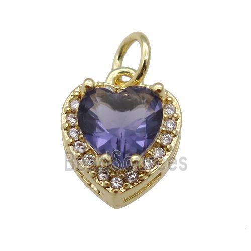 copper Heart pendant paved lavender zircon, gold plated