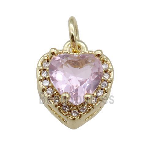 copper Heart pendant paved pink zircon, gold plated