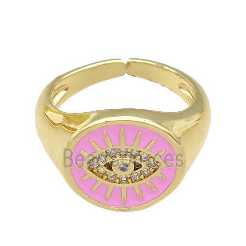 copper Rings with pink enamel Evil Eye, gold plated