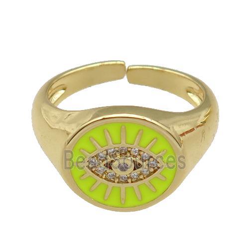 copper Rings with yellow enamel Evil Eye, gold plated