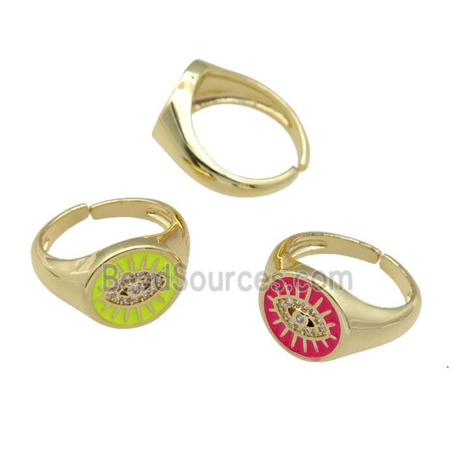 copper Rings with enamel Evil Eye, gold plated, mixed