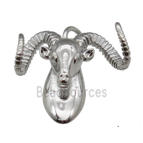 copper RamHead pendant, sheep, platinum plated