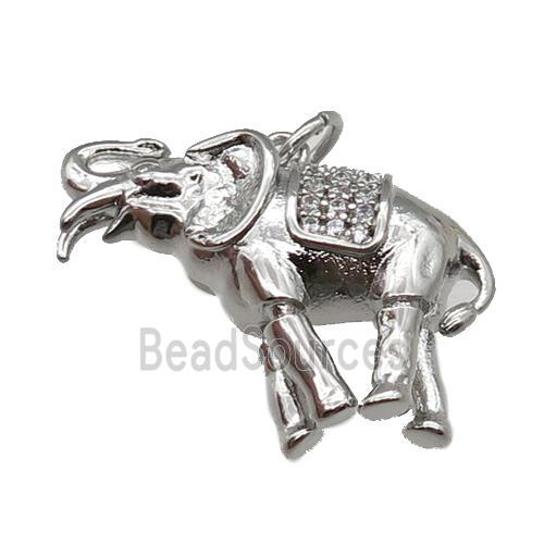 copper Elephant pendant paved zircon, platinum plated