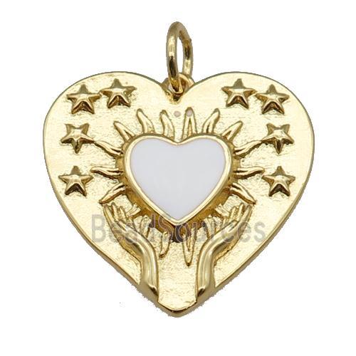 copper Heart pendant, white enamel, gold plated