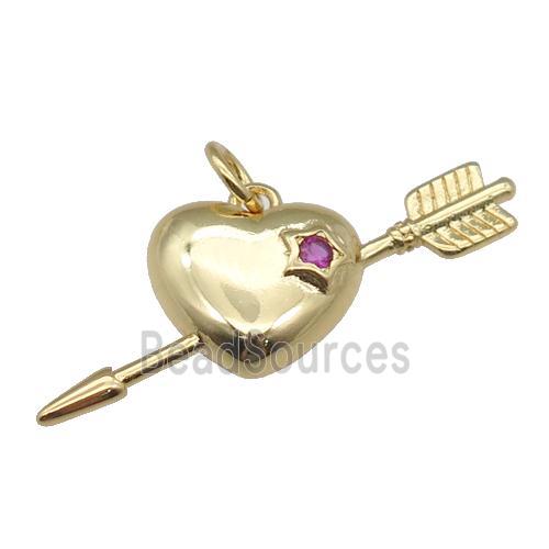 copper Cupid Heart pendant paved zircon, gold plated