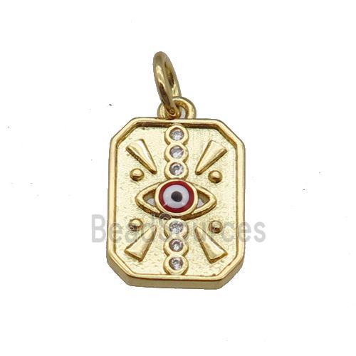 copper Rectangle pendant with red enamel Evil Eye, gold plated