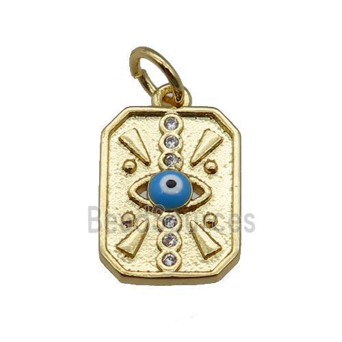 copper Rectangle pendant with red blue Evil Eye, gold plated