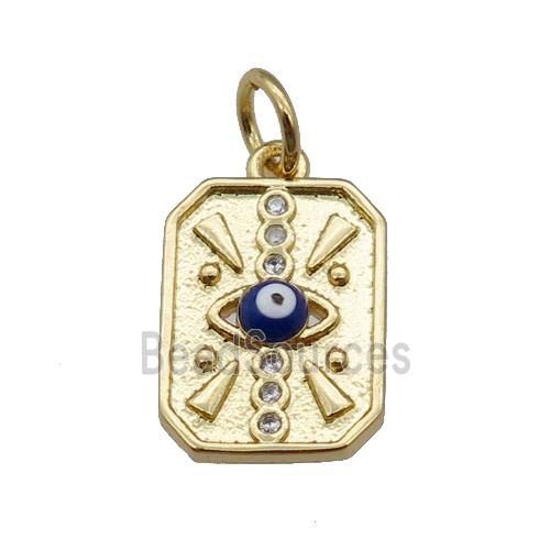 copper Rectangle pendant with royalblue enamel Evil Eye, gold plated