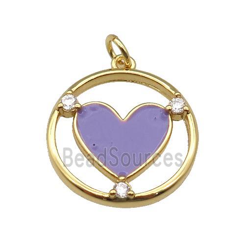 copper Heart pendant with lavender enamel, gold plated