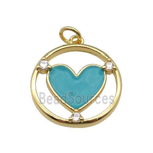 copper Heart pendant with teal enamel, gold plated