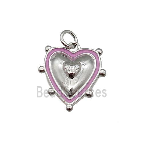 copper Heart pendant with pink enamel, platinum plated