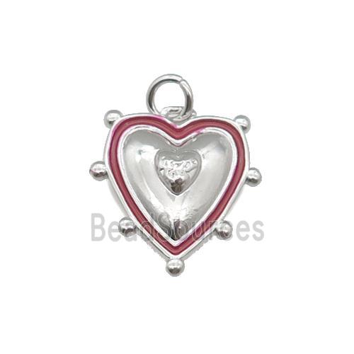 copper Heart pendant with red enamel, platinum plated