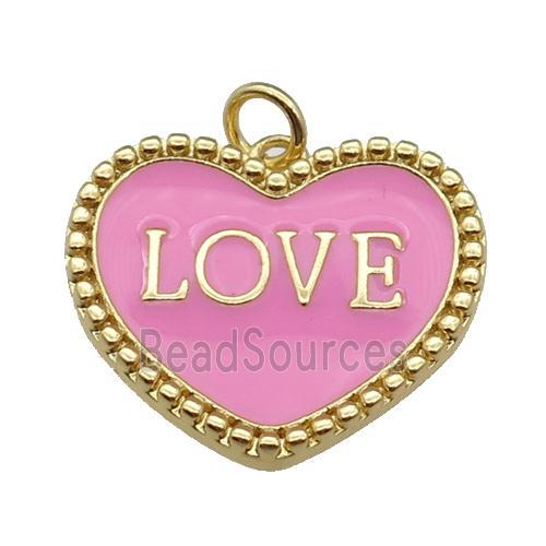 copper Heart pendant with pink enamel, LOVE, gold plated