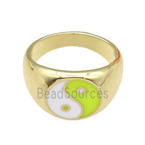 copper Ring with yellow enamel Taichi, gold plated