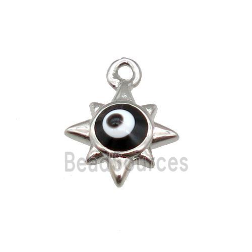 copper Evil Eye pendant with black enamel, platinum plated