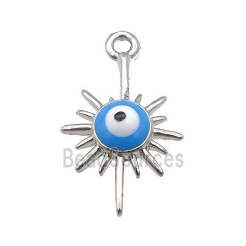 copper Evil Eye pendant with blue enamel, platinum plated