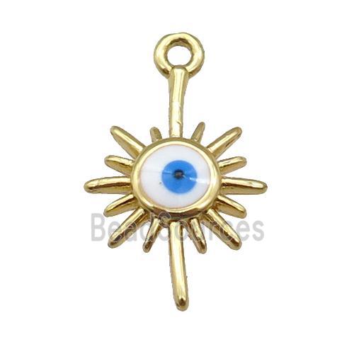 copper Evil Eye pendant with white enamel, gold plated