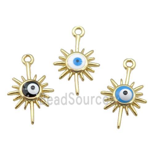 copper Evil Eye pendant with enamel, gold plated, mixed