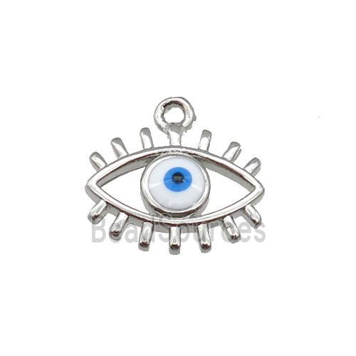 copper Evil Eye pendant with white enamel, platinum plated