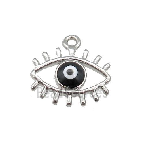 copper Evil Eye pendant with black enamel, platinum plated