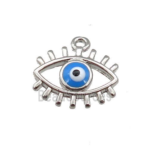 copper Evil Eye pendant with blue enamel, platinum plated