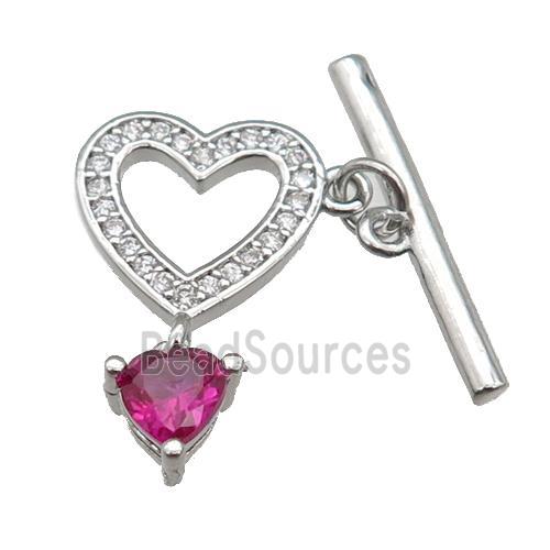 copper Toggle Clasp paved zircon, heart, platinum plated