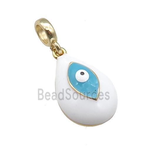 copper Evil Eye pendant with white enamel, large hole, gold plated