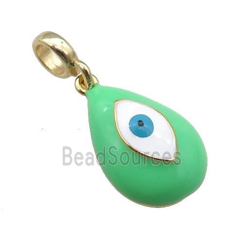 copper Evil Eye pendant with green enamel, large hole, gold plated