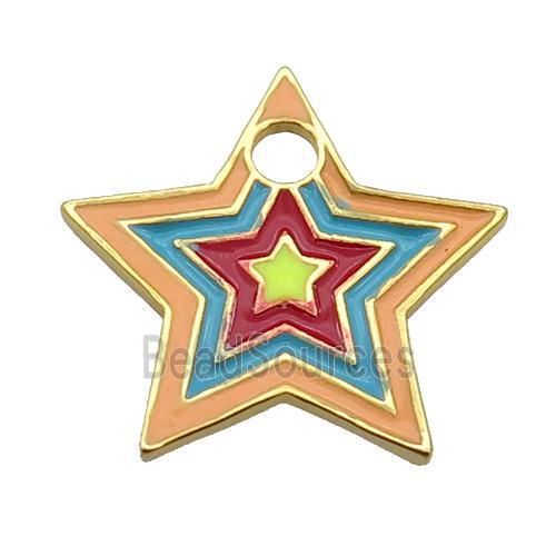 copper Star pendant with multicolor enamel, gold plated