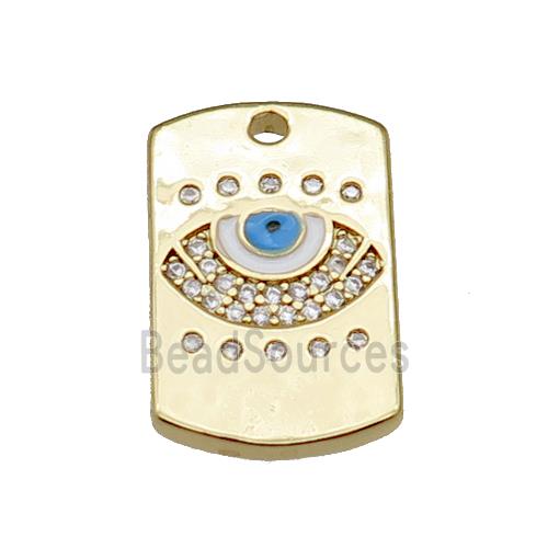 copper rectangle paved zircon with white enamel eye, gold plated