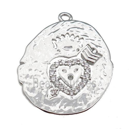 copper cupid heart pendant paved zircon, platinum plated