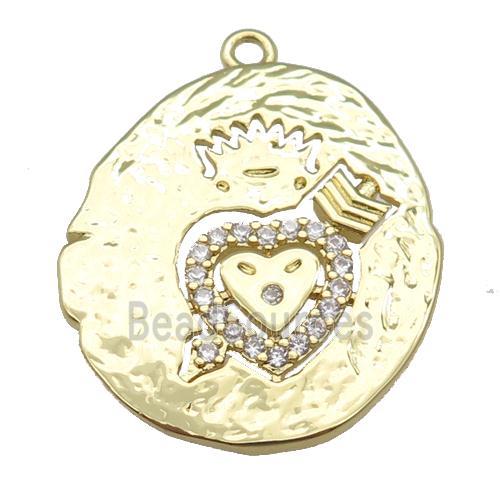 copper cupid heart pendant paved zircon, gold plated