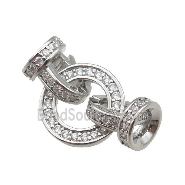 copper Clasp paved zircon, platinum plated